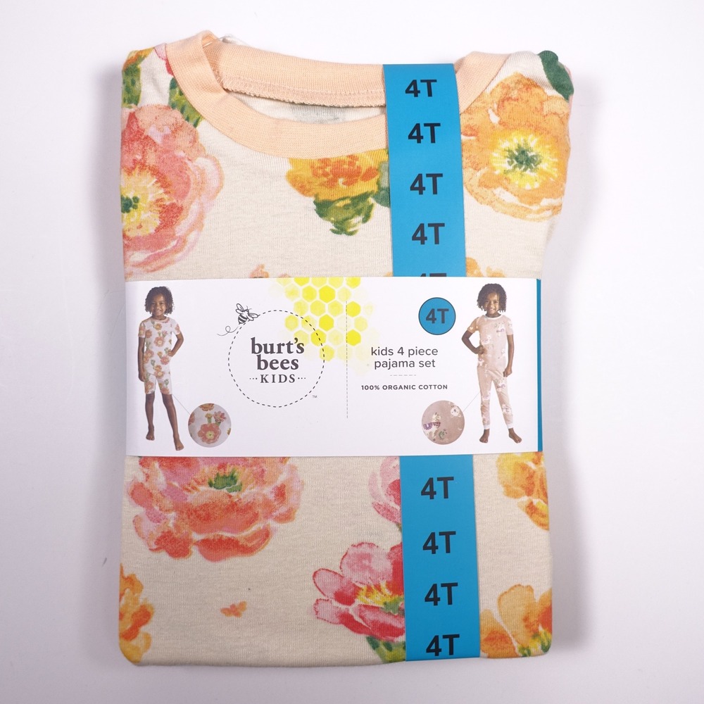 Burts Bees Kids 8 Piece Pajama Set 4T Organic Cotton Pink Unicorn Orange Floral - Picture 6 of 10